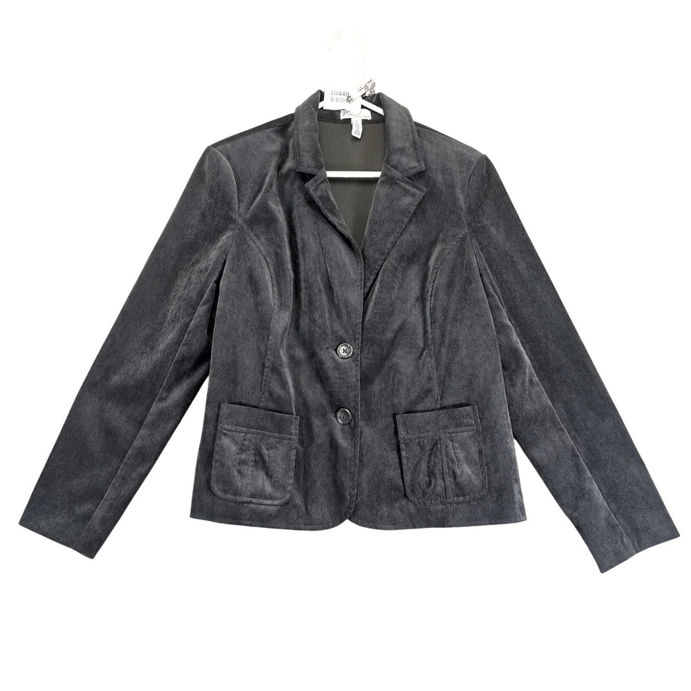 Kim Rogers Blazer Women's 14 Gray Corduroy 2-Button Classic Academia Casual‎